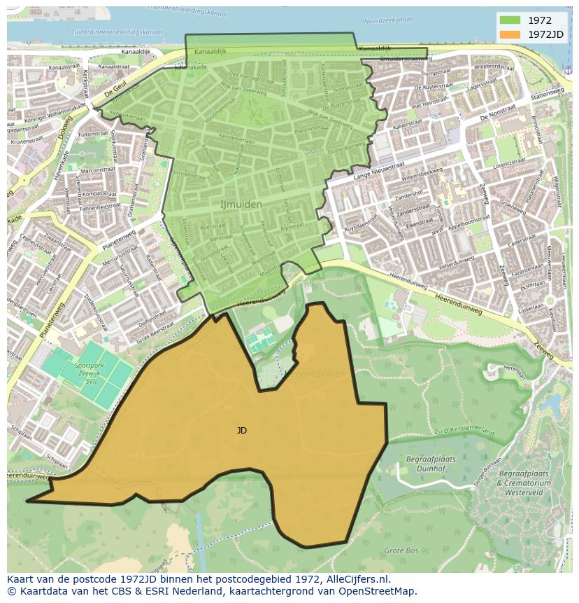 Afbeelding van het postcodegebied 1972 JD op de kaart.
