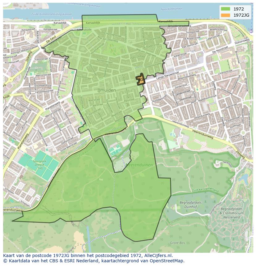 Afbeelding van het postcodegebied 1972 JG op de kaart.