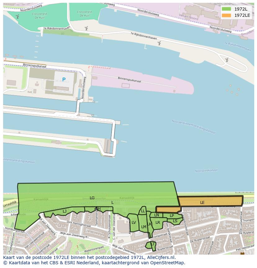 Afbeelding van het postcodegebied 1972 LE op de kaart.
