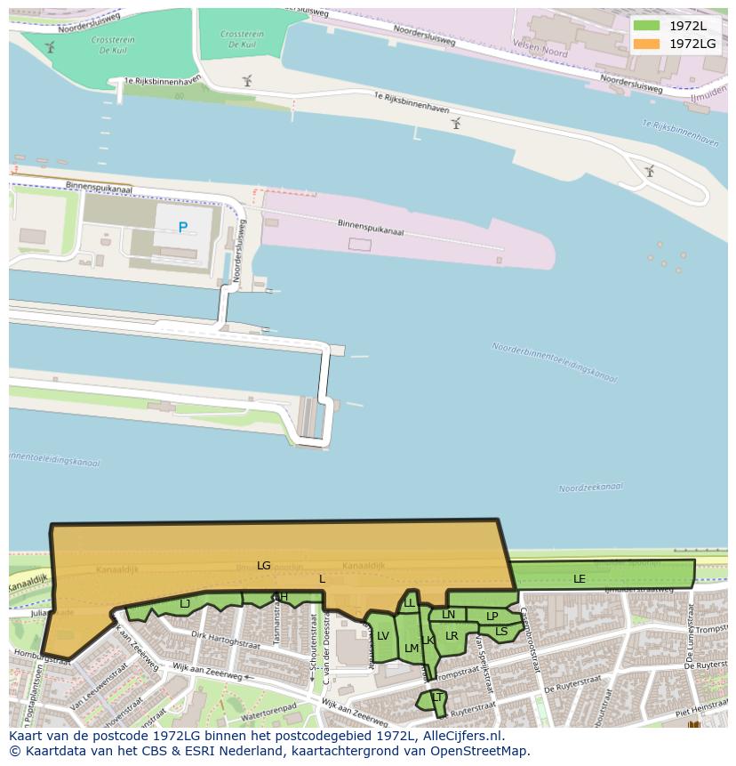 Afbeelding van het postcodegebied 1972 LG op de kaart.