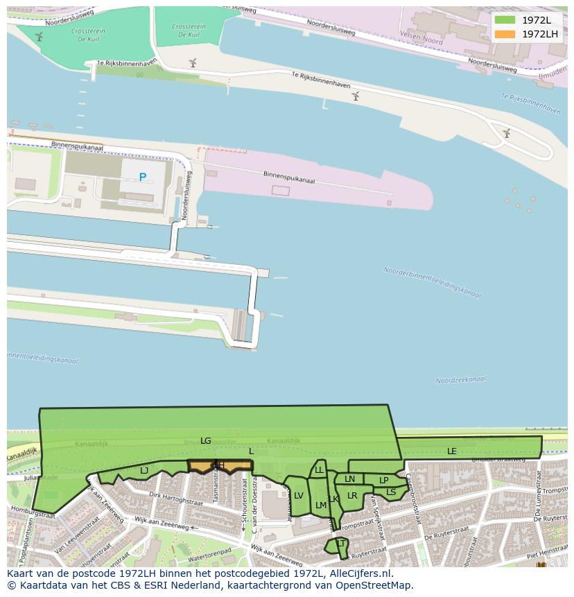 Afbeelding van het postcodegebied 1972 LH op de kaart.