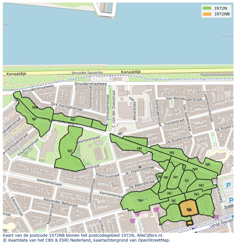 Afbeelding van het postcodegebied 1972 NB op de kaart.