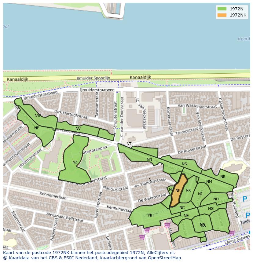Afbeelding van het postcodegebied 1972 NK op de kaart.