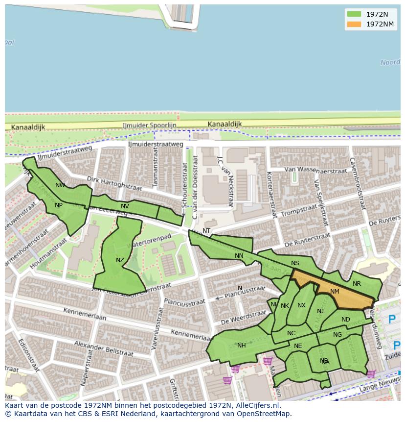 Afbeelding van het postcodegebied 1972 NM op de kaart.