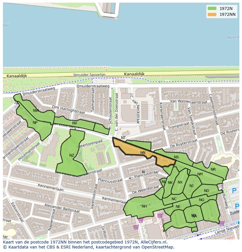 Afbeelding van het postcodegebied 1972 NN op de kaart.