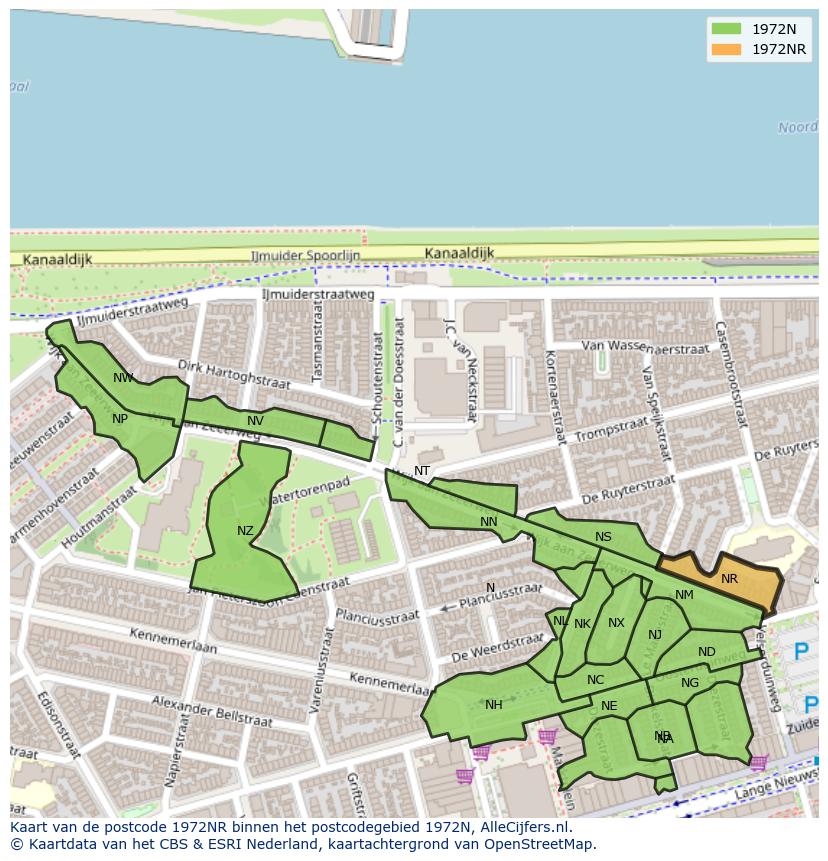 Afbeelding van het postcodegebied 1972 NR op de kaart.