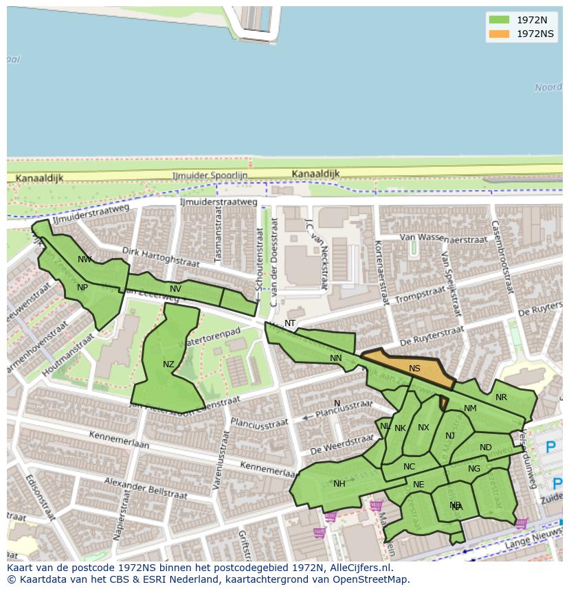 Afbeelding van het postcodegebied 1972 NS op de kaart.
