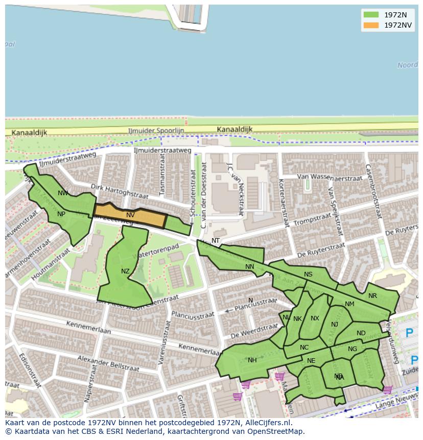 Afbeelding van het postcodegebied 1972 NV op de kaart.