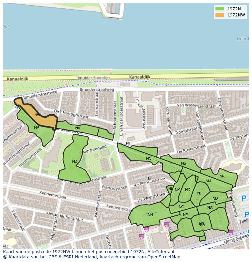 Afbeelding van het postcodegebied 1972 NW op de kaart.