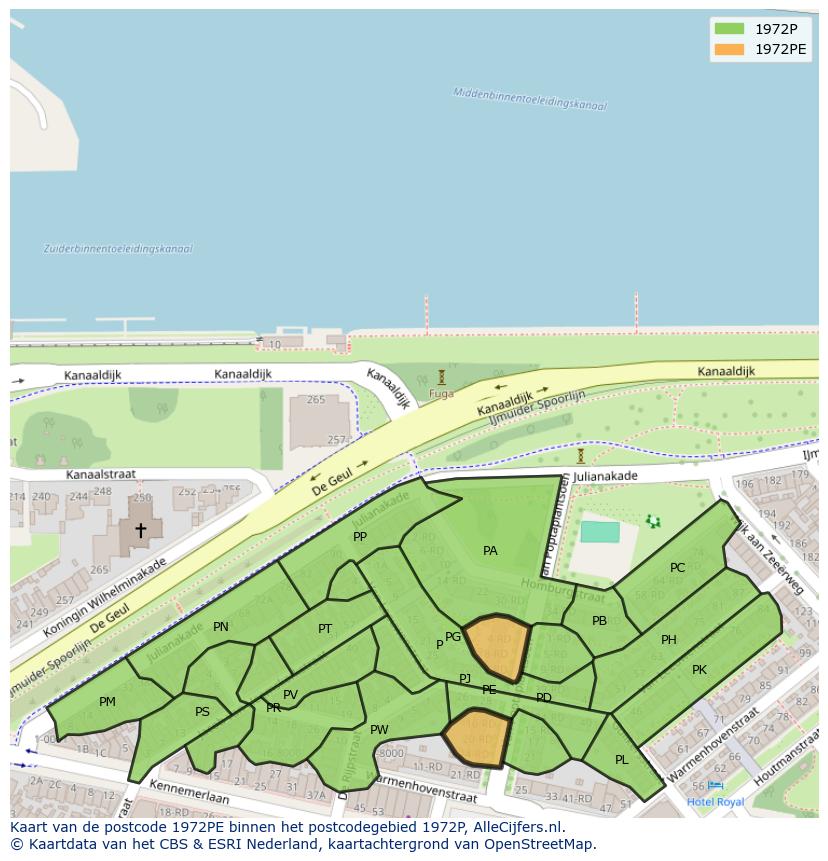 Afbeelding van het postcodegebied 1972 PE op de kaart.