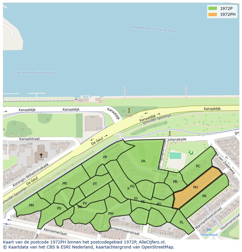 Afbeelding van het postcodegebied 1972 PH op de kaart.