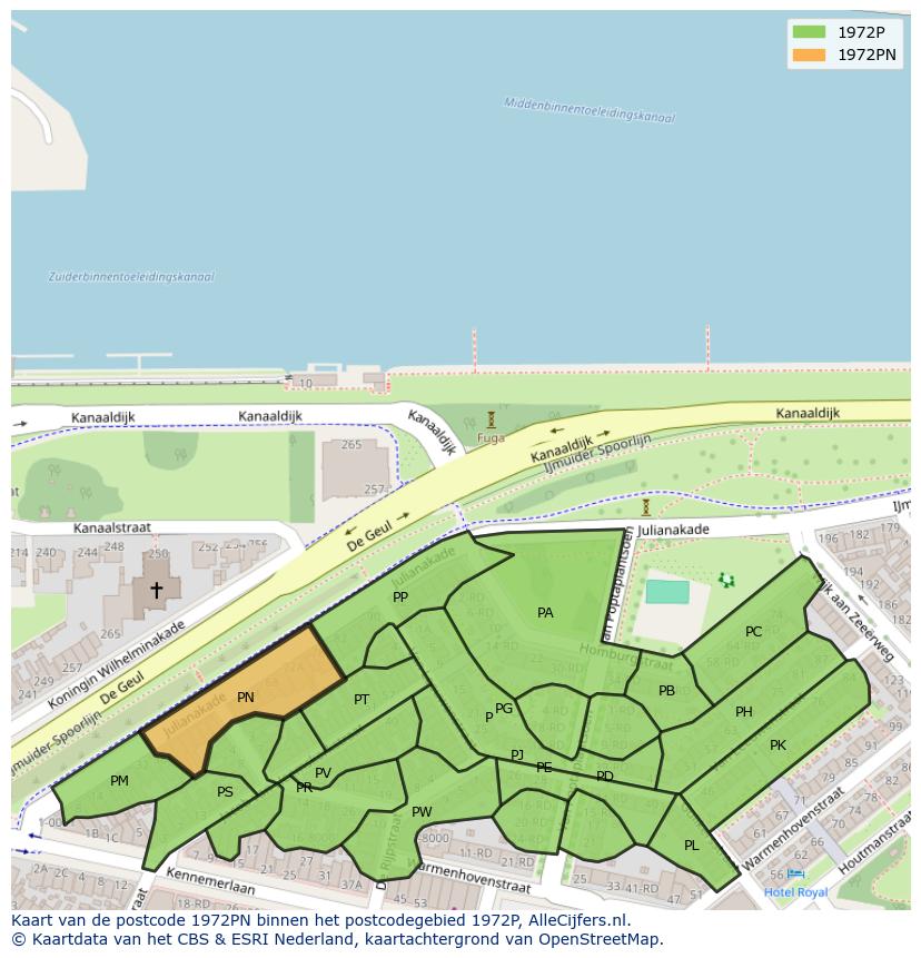 Afbeelding van het postcodegebied 1972 PN op de kaart.