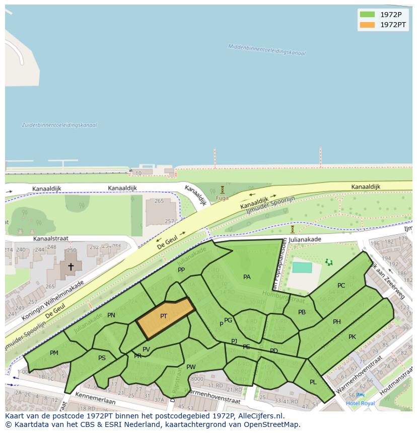 Afbeelding van het postcodegebied 1972 PT op de kaart.