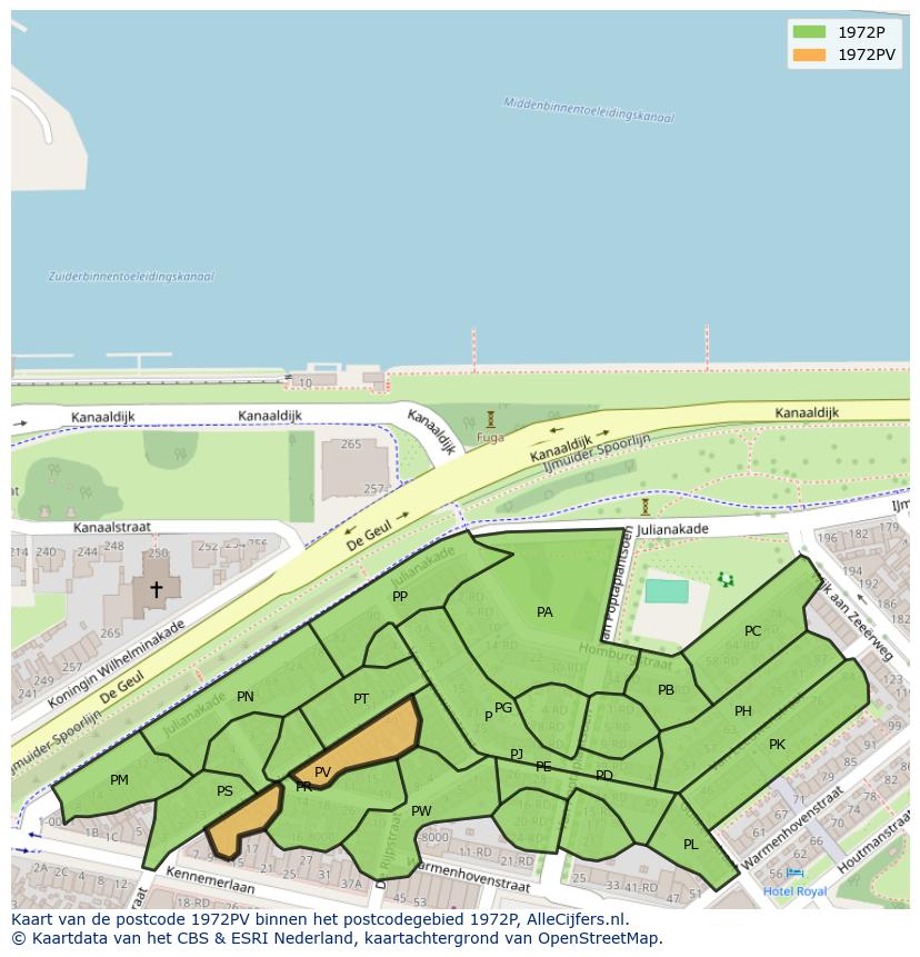 Afbeelding van het postcodegebied 1972 PV op de kaart.