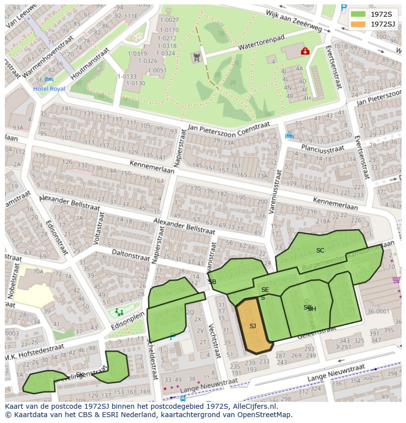 Afbeelding van het postcodegebied 1972 SJ op de kaart.