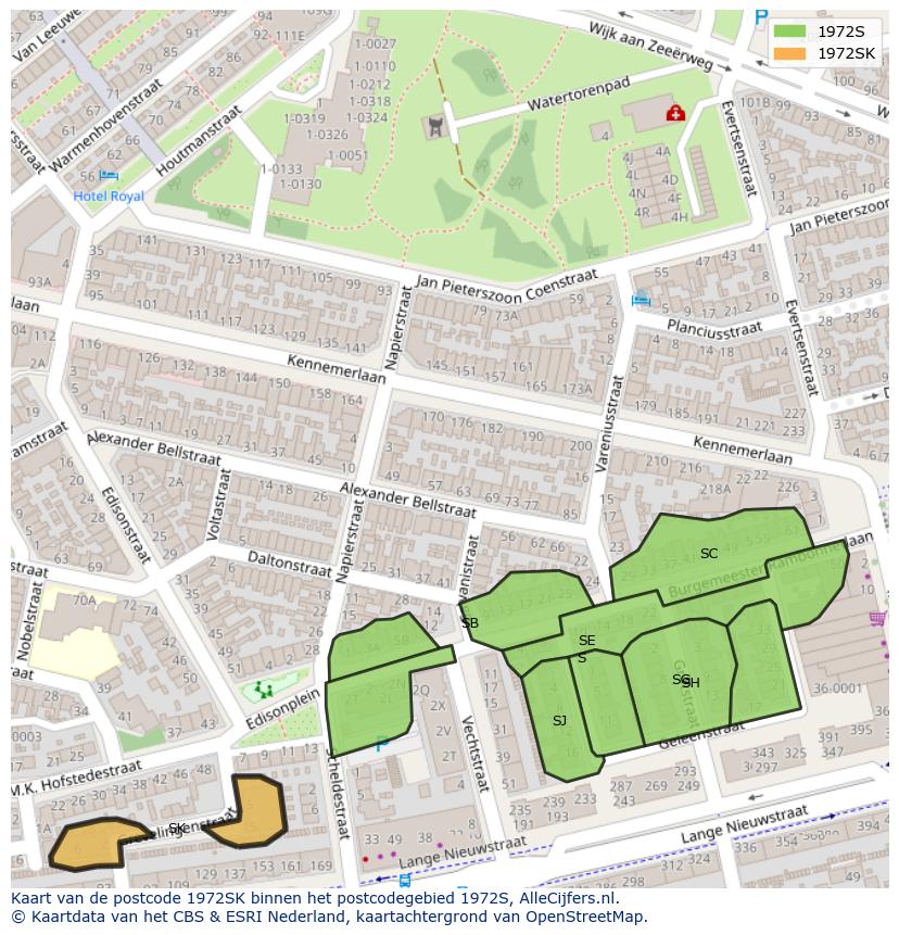Afbeelding van het postcodegebied 1972 SK op de kaart.