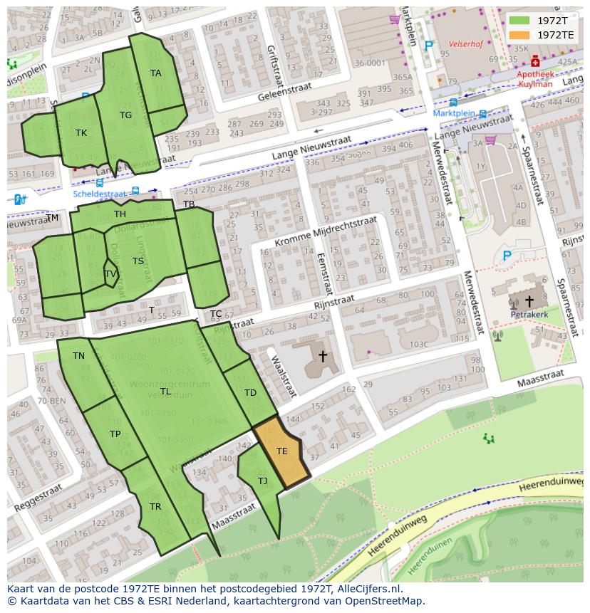 Afbeelding van het postcodegebied 1972 TE op de kaart.
