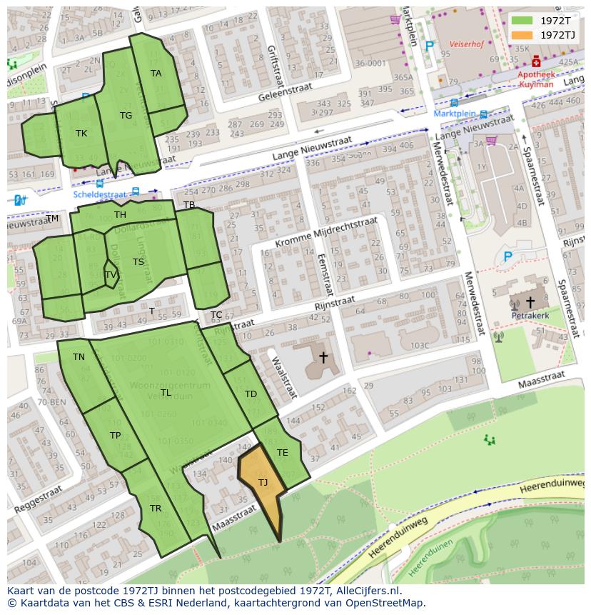 Afbeelding van het postcodegebied 1972 TJ op de kaart.