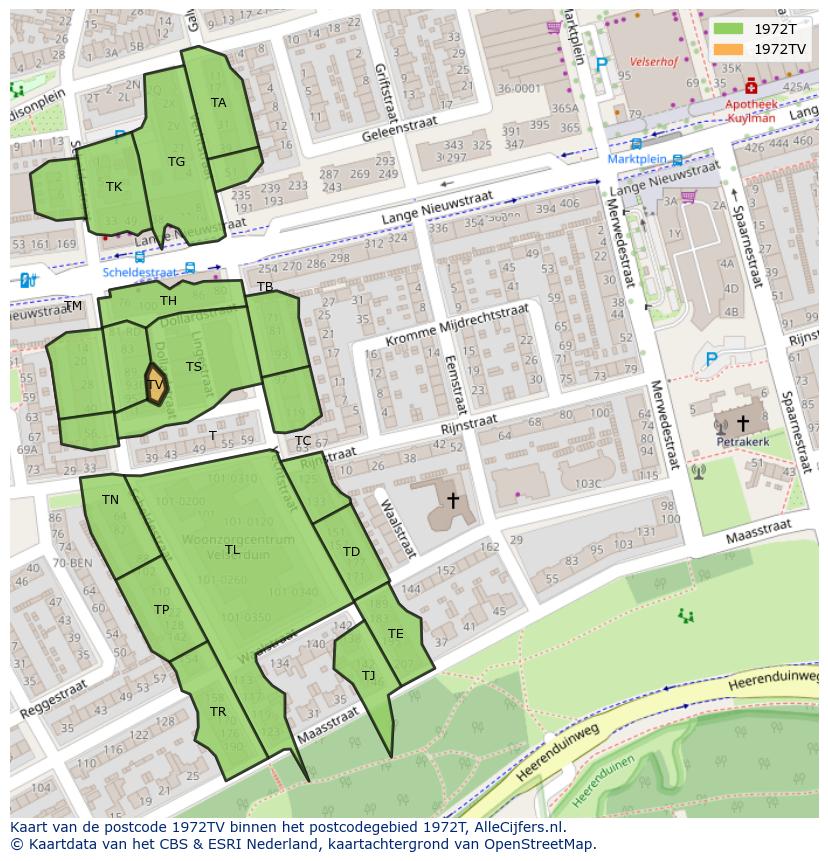 Afbeelding van het postcodegebied 1972 TV op de kaart.