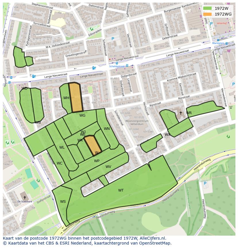 Afbeelding van het postcodegebied 1972 WG op de kaart.