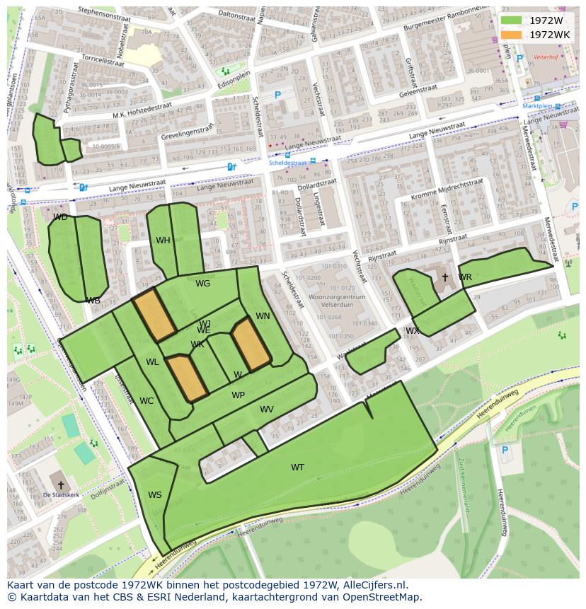 Afbeelding van het postcodegebied 1972 WK op de kaart.
