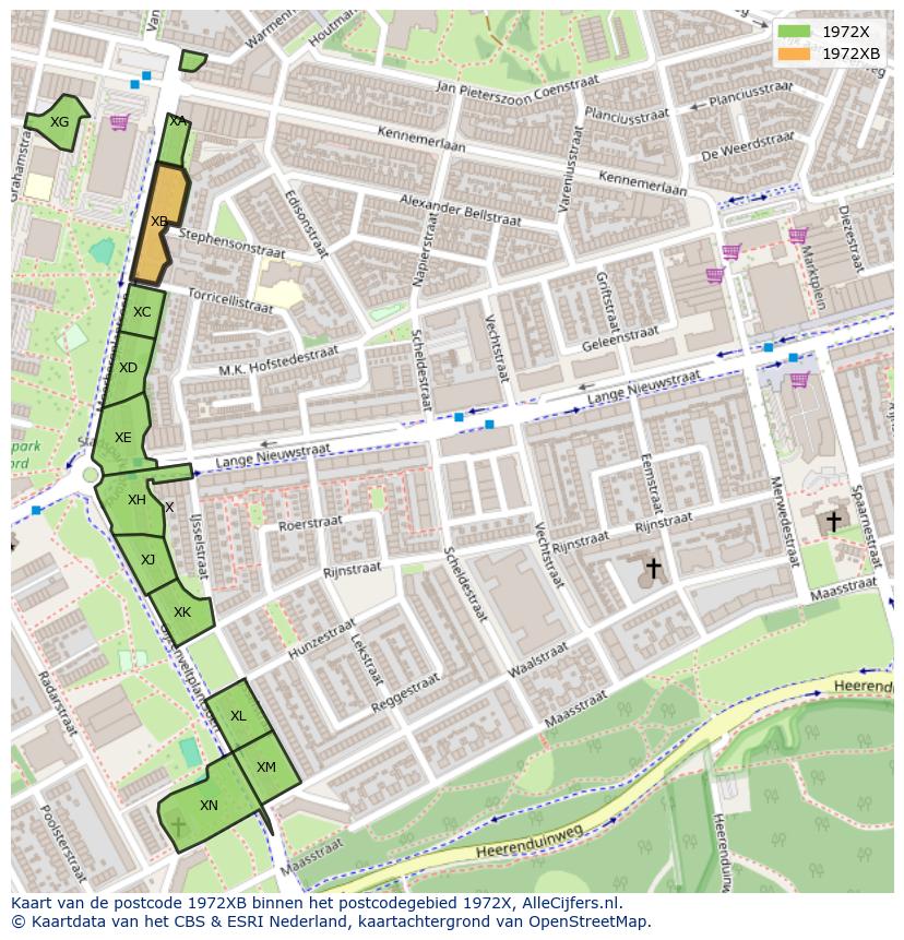 Afbeelding van het postcodegebied 1972 XB op de kaart.