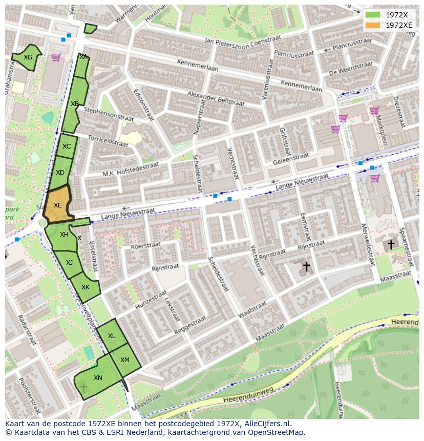 Afbeelding van het postcodegebied 1972 XE op de kaart.