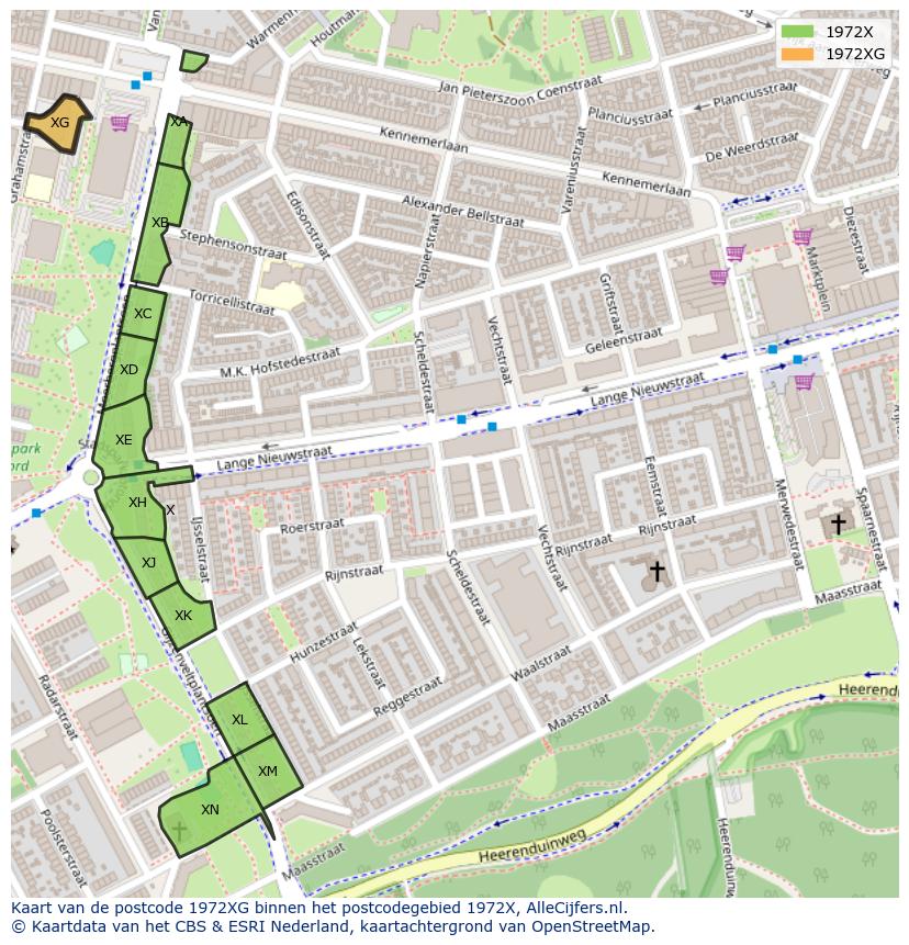 Afbeelding van het postcodegebied 1972 XG op de kaart.