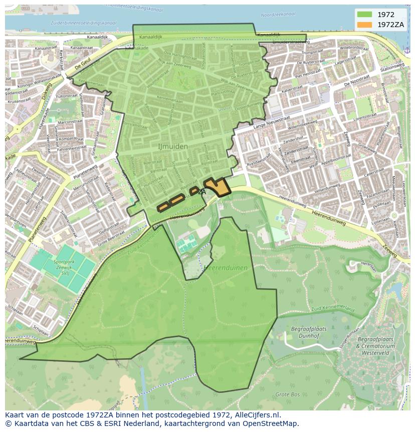 Afbeelding van het postcodegebied 1972 ZA op de kaart.