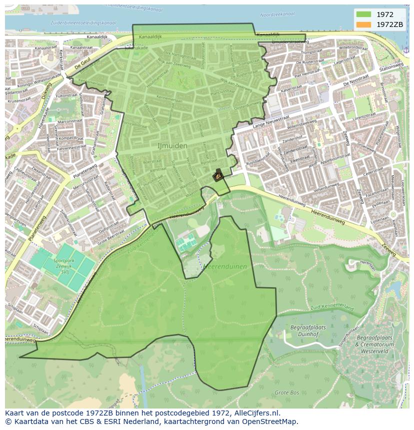 Afbeelding van het postcodegebied 1972 ZB op de kaart.