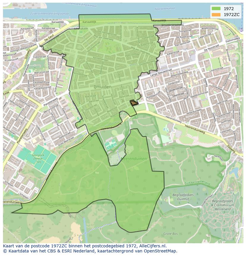 Afbeelding van het postcodegebied 1972 ZC op de kaart.
