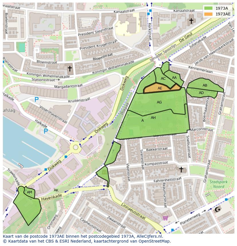Afbeelding van het postcodegebied 1973 AE op de kaart.
