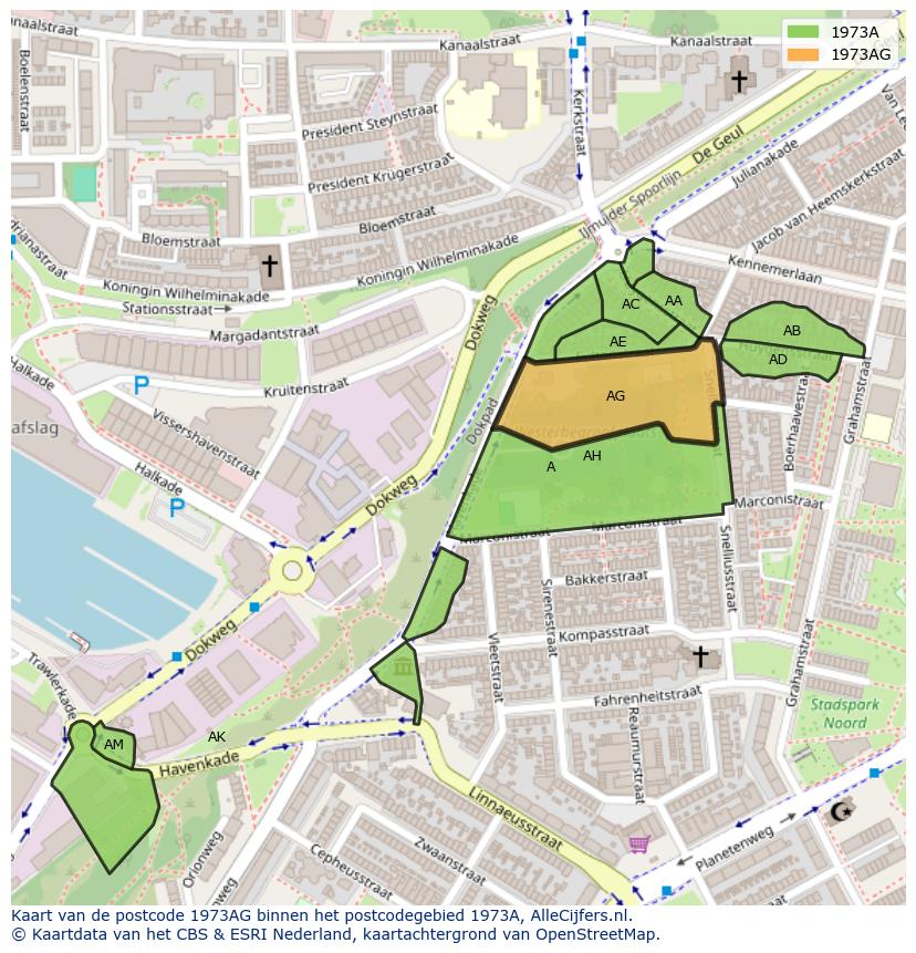 Afbeelding van het postcodegebied 1973 AG op de kaart.