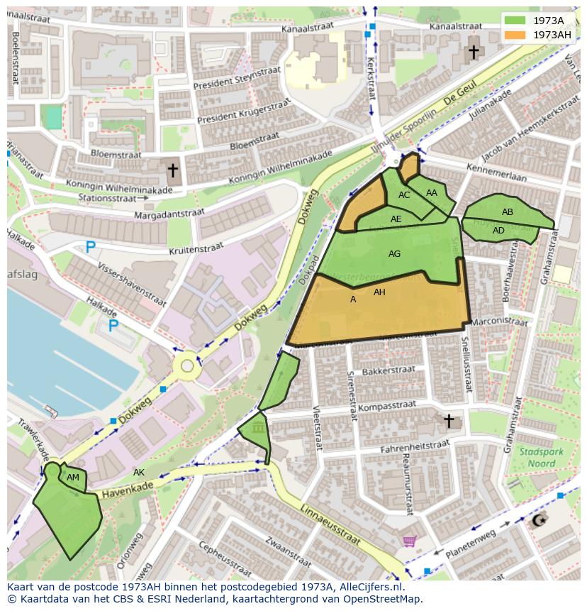 Afbeelding van het postcodegebied 1973 AH op de kaart.