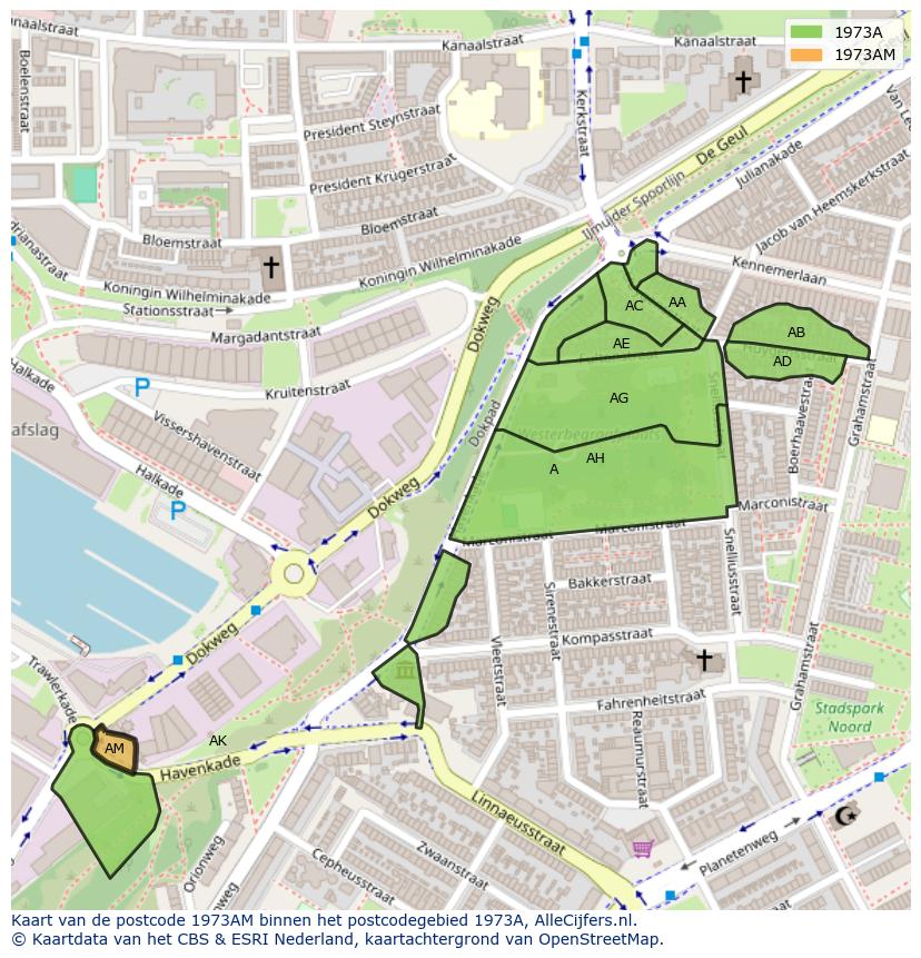 Afbeelding van het postcodegebied 1973 AM op de kaart.