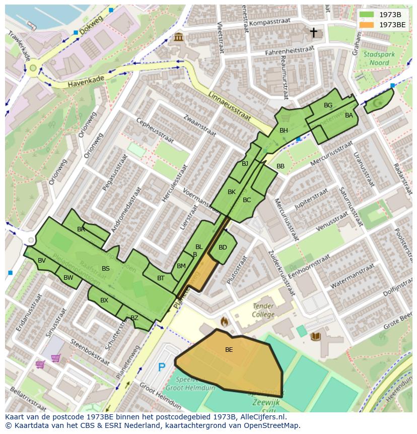 Afbeelding van het postcodegebied 1973 BE op de kaart.