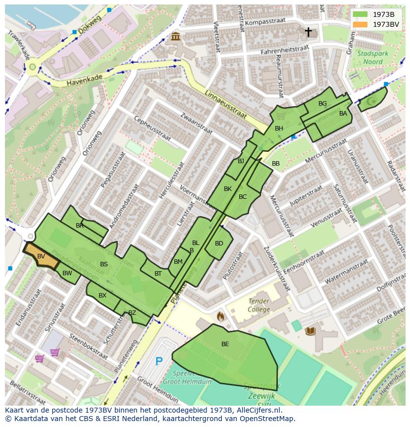 Afbeelding van het postcodegebied 1973 BV op de kaart.