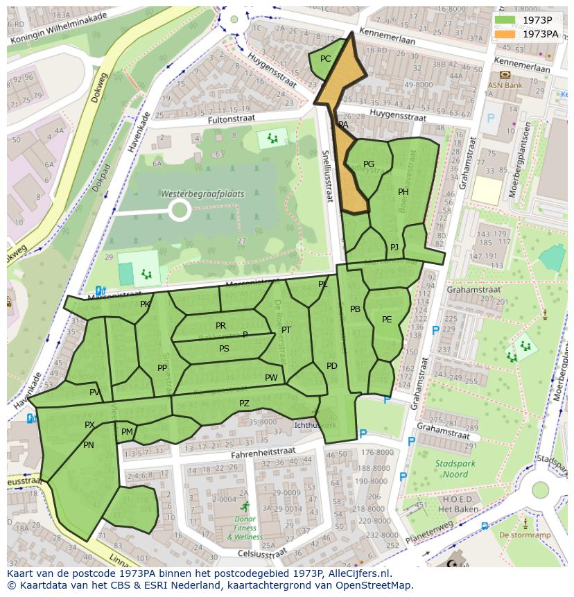 Afbeelding van het postcodegebied 1973 PA op de kaart.