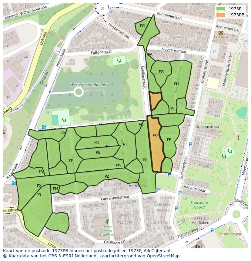 Afbeelding van het postcodegebied 1973 PB op de kaart.
