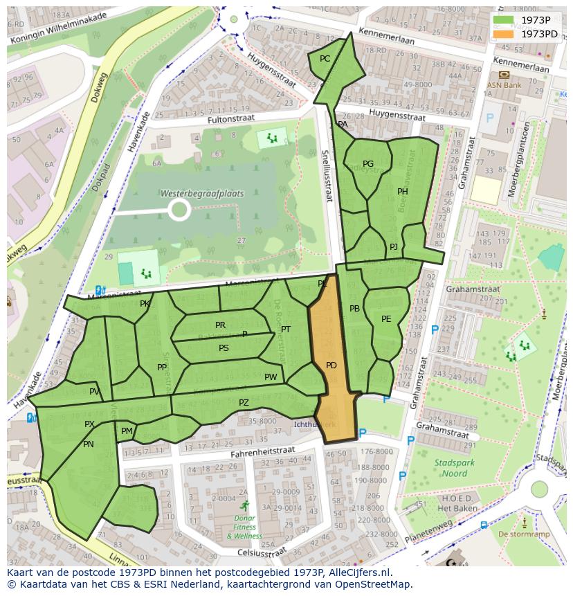 Afbeelding van het postcodegebied 1973 PD op de kaart.