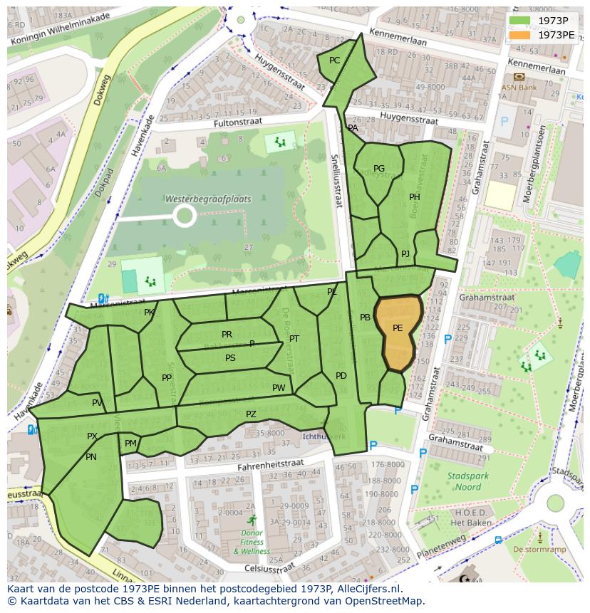 Afbeelding van het postcodegebied 1973 PE op de kaart.