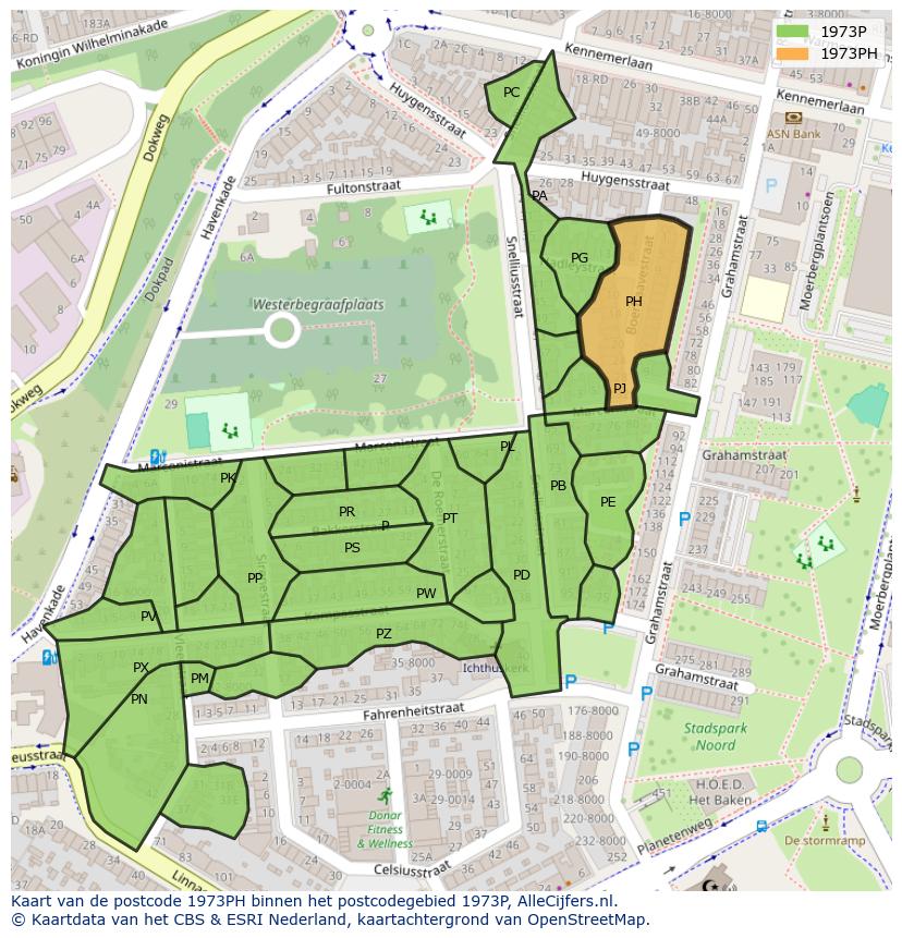 Afbeelding van het postcodegebied 1973 PH op de kaart.