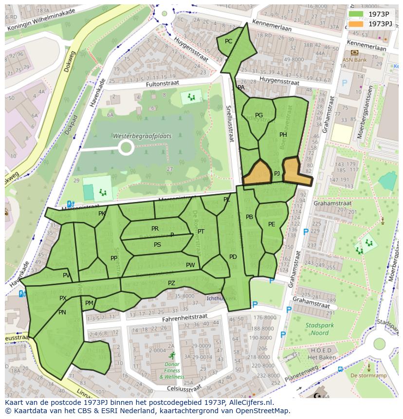 Afbeelding van het postcodegebied 1973 PJ op de kaart.