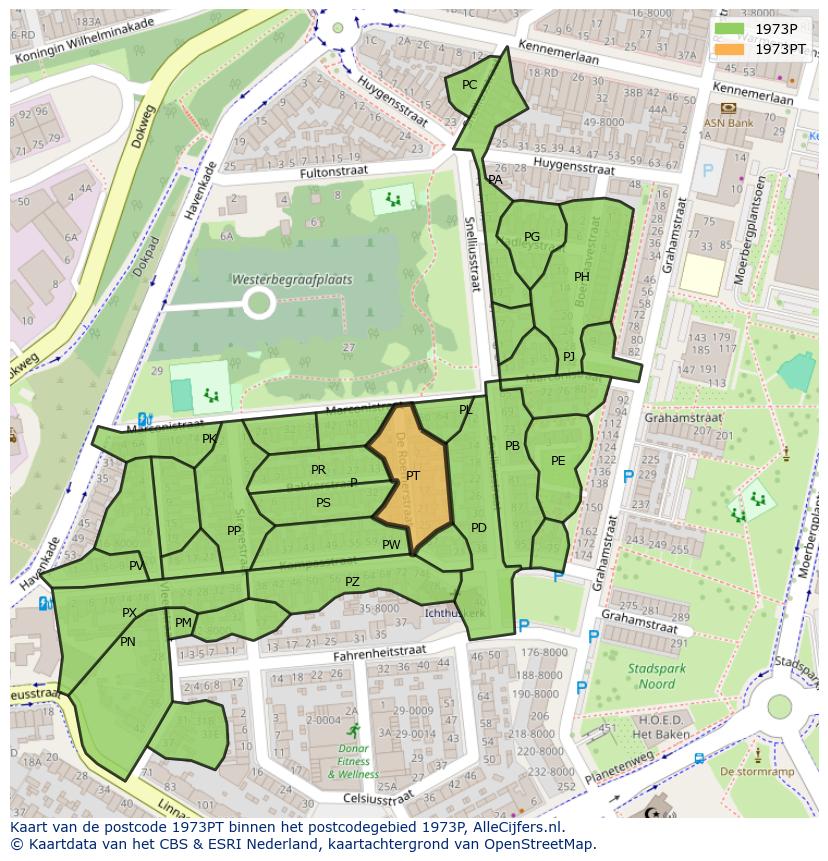 Afbeelding van het postcodegebied 1973 PT op de kaart.