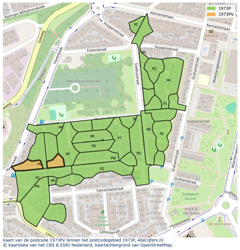 Afbeelding van het postcodegebied 1973 PV op de kaart.