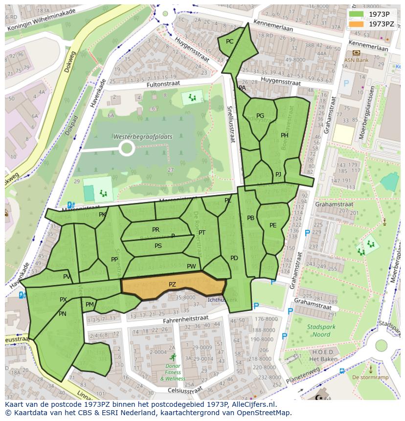 Afbeelding van het postcodegebied 1973 PZ op de kaart.