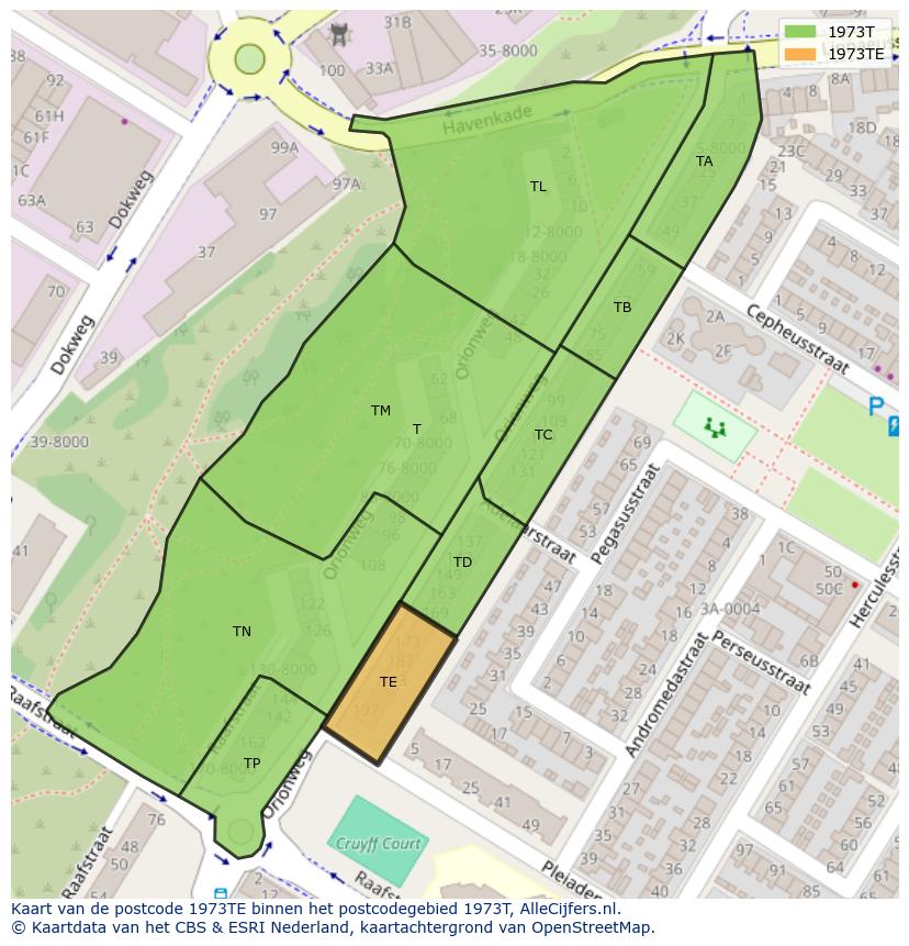 Afbeelding van het postcodegebied 1973 TE op de kaart.