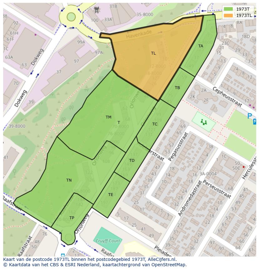 Afbeelding van het postcodegebied 1973 TL op de kaart.