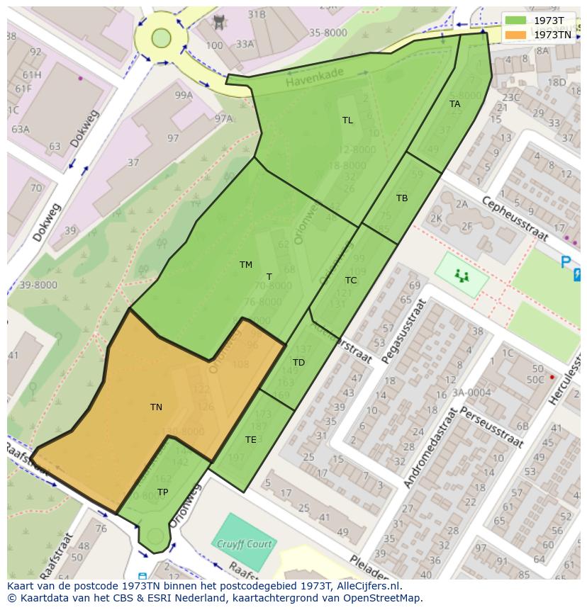 Afbeelding van het postcodegebied 1973 TN op de kaart.
