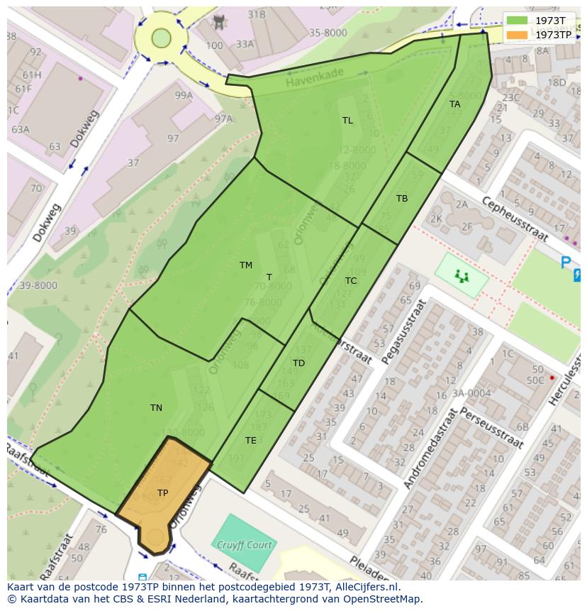 Afbeelding van het postcodegebied 1973 TP op de kaart.